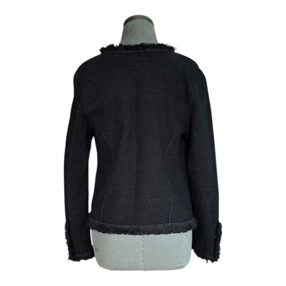 NIC+ZOE Black Fringe Open Front Long Sleeve Knit Cardigan Women S Excellent - Picture 5 of 7